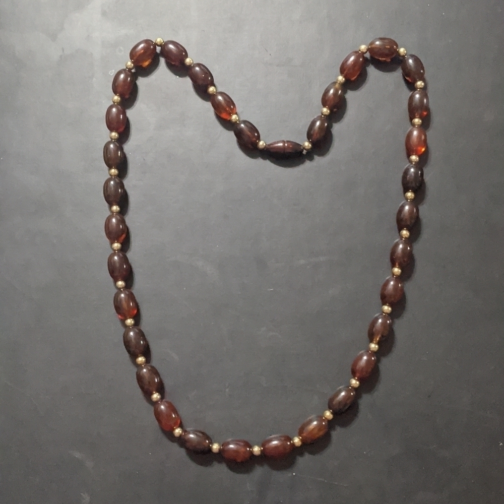 Vintage Gold Tone Brown Translucent Lightweight Beaded Statement Necklace
